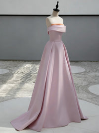 A-Line Sweep Train Satin Dark Pink Long Prom Dress