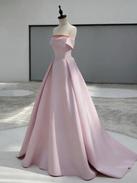 A-Line Sweep Train Satin Dark Pink Long Prom Dress