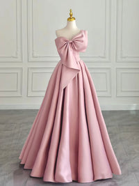 A-Line Satin Pink Long Prom Dress, Pink Long Formal Dress