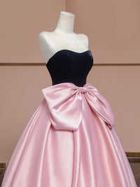 A-Line Velvet Satin Pink Long Prom Dress, Pink Long Formal Dress