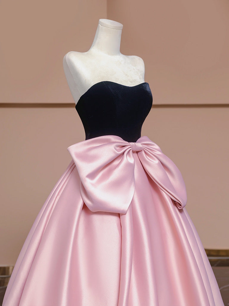 A-Line Velvet Satin Pink Long Prom Dress, Pink Long Formal Dress