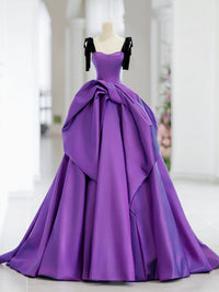 A-Line Satin Purple Long Prom Dress, Purple Long Formal Dress