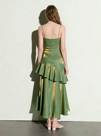 A-line Sweetheart Tea Length Silk Green Prom Party Dress