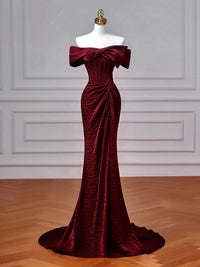 Mermaid Burgundy Long Prom Dress, Burgundy Long Evening Dress
