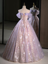 A-Line Sweetheart Neck Tulle Lace Purple Long Prom Dress, Purple Long Formal Dress