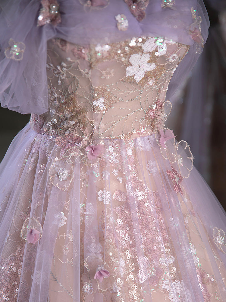 A-Line Sweetheart Neck Tulle Lace Purple Long Prom Dress, Purple Long toptby A-Line Sweetheart Neck Tulle Lace Purple Long Prom Dress, Purple Long toptby