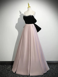 A-Line  Sweetheart Neck Off Shoulder Floor Length Pink Prom Dress With Beads