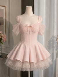 Pink Sweetheart Neck Tulle Short Prom Dress