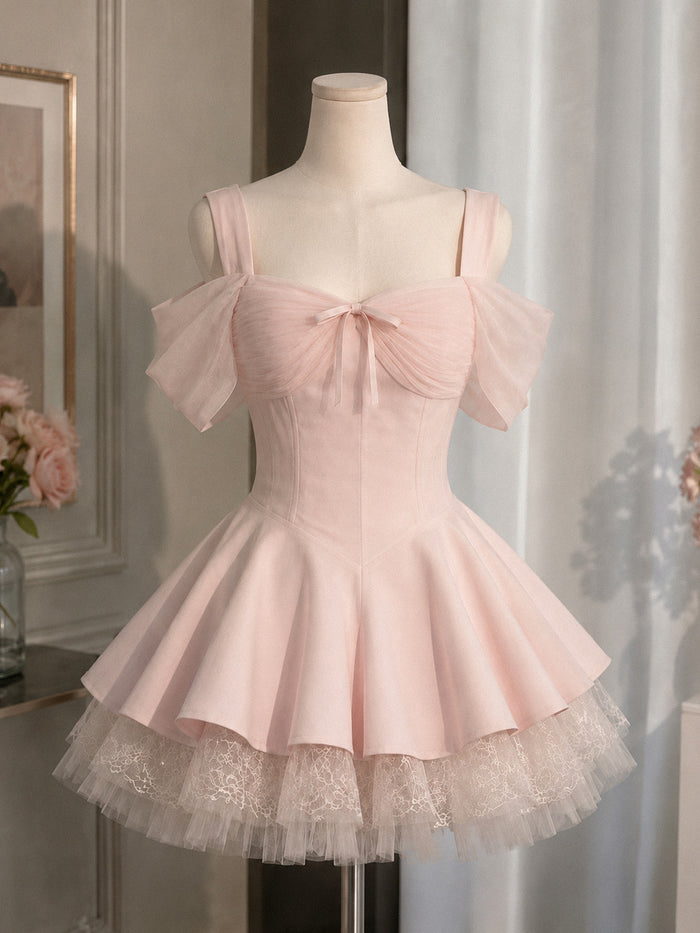 Pink Sweetheart Neck Tulle Short Prom Dress