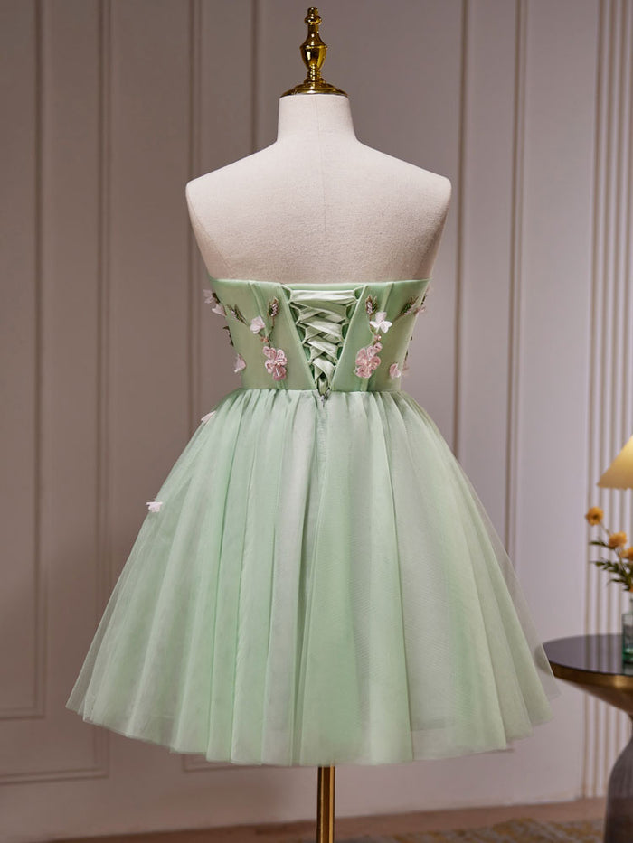 Green A-Line Tulle Short Prom Dress, Cute Green Homecoming Dresses
