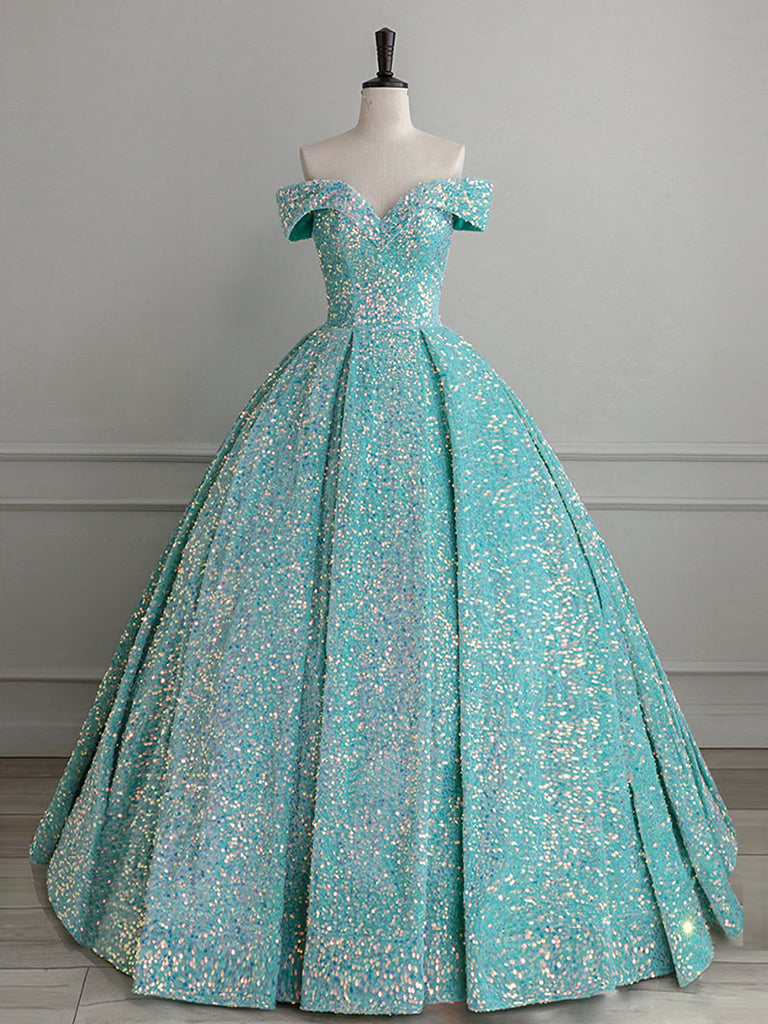 Blue Green Velvet Sequin Long Prom Dress, Velvet Formal Dress