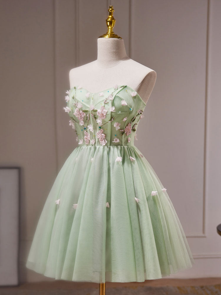Green A-Line Tulle Short Prom Dress, Cute Green Homecoming Dresses – toptby