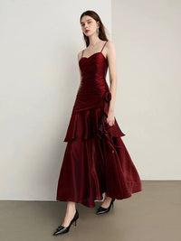 A-Line Sweetheart Neck Satin Tea Length Blue Party Dress