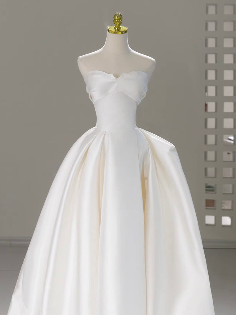 A-Line Sweetheart Neck Satin White Long Prom Dress