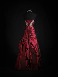 A-line Taffeta Lace Sequin Burgundy Long Prom Dress, Burgundy Long Formal Dress