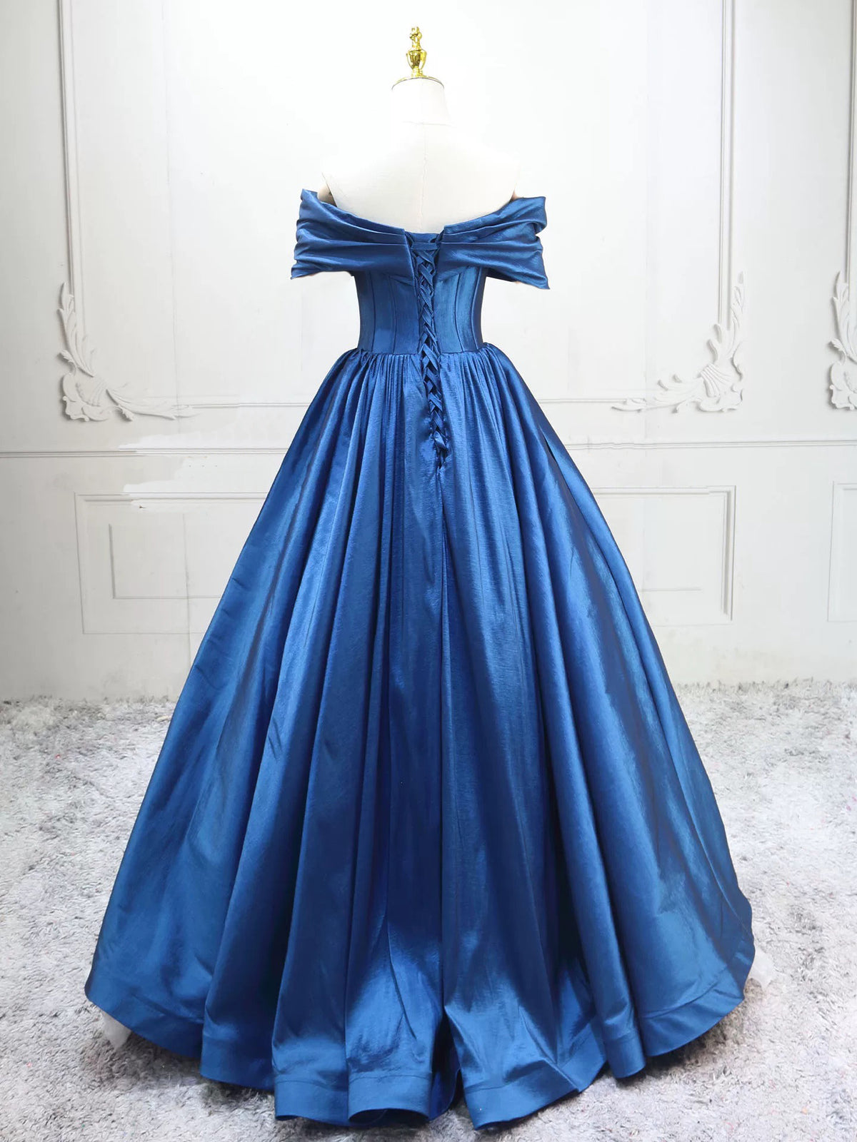 A-Line Off Shoulder Taffeta Blue Long Prom Dress, Taffeta Long Evening Dress