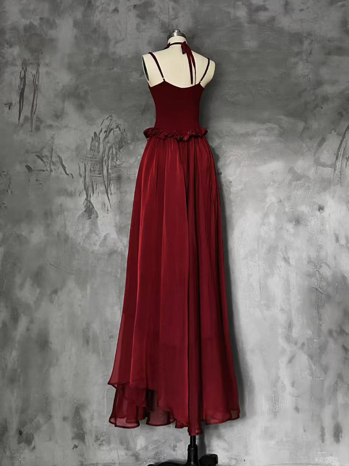 A-Line Floor Length Burgundy Long Prom Dress, Burgundy Formal Dress