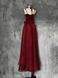 A-Line Floor Length Burgundy Long Prom Dress, Burgundy Formal Dress