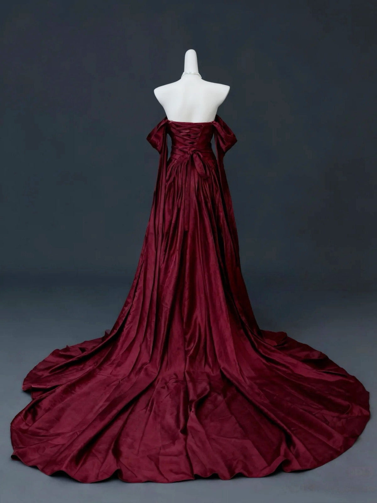 Elegant A-line Sweep Train Satin Long Burgundy Prom Dress