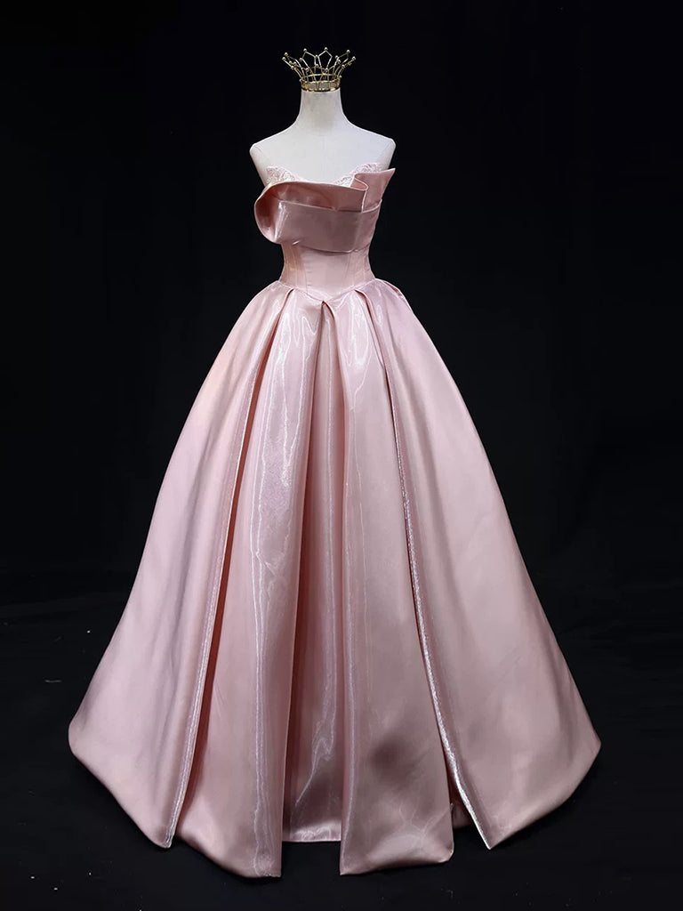 A-Line Satin Pink Long Prom Dress, Pink Long Formal Dress