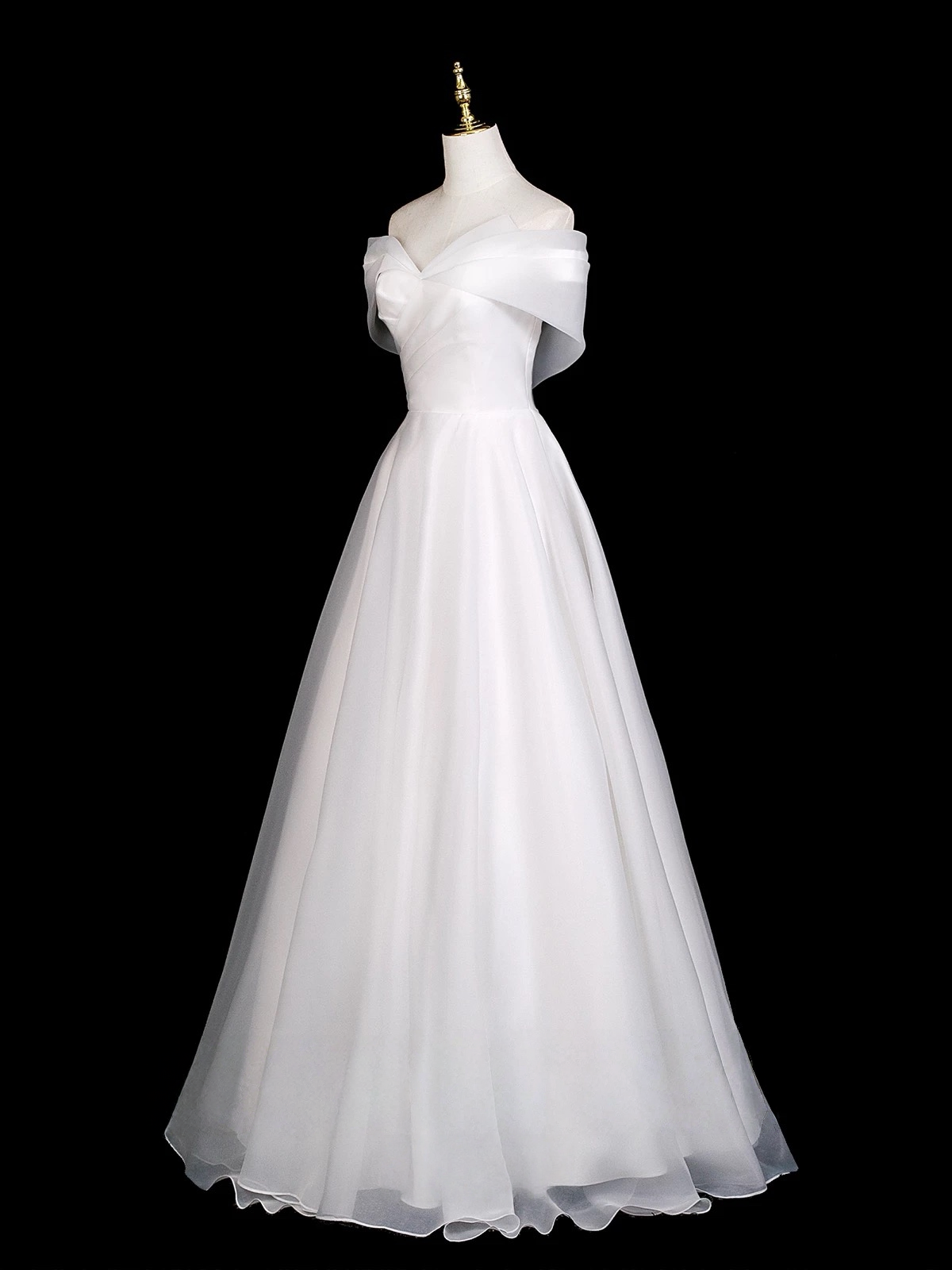 A-Line Off Shoulder Organza White Long Prom Dress, Organza Formal Dress