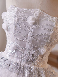 A-Line Sequin Beads White Short Prom Dress, White Homecoming Dress