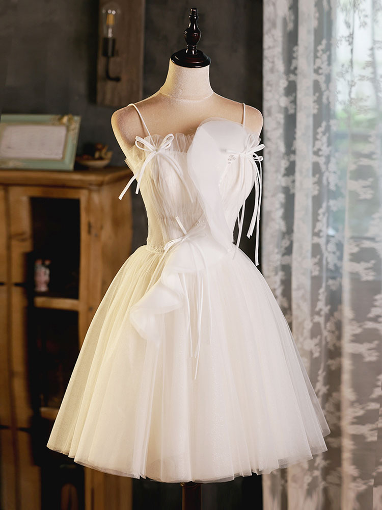 A-Line Beige Tulle Short Prom Dress, Beige Cute Homecoming Dress toptby A-Line Beige Tulle Short Prom Dress, Beige Cute Homecoming Dress toptby