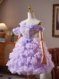 Purple Tulle 3D Flower Purple Short Prom Dress, Purple Homecoming Dress