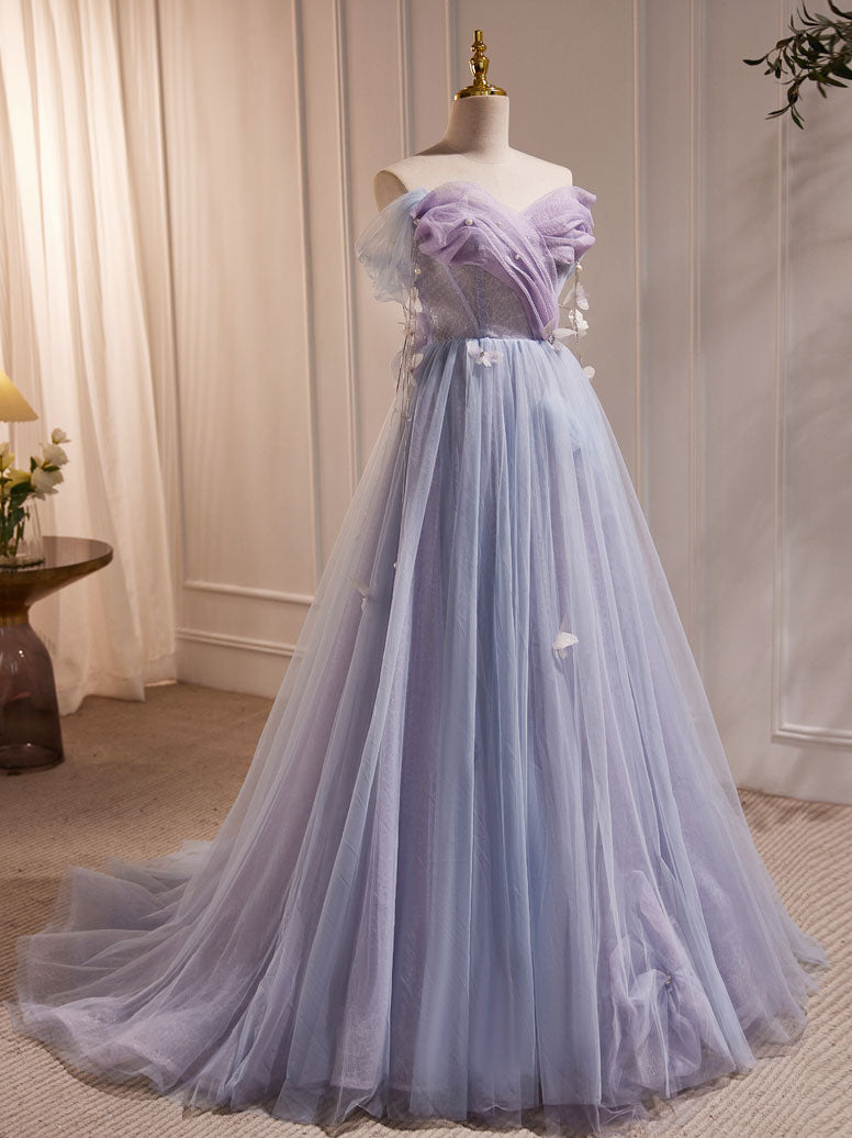 Purple A-Line Tulle Long Prom Dress, Off Shoulder Purple Graduation Dr toptby Purple A-Line Tulle Long Prom Dress, Off Shoulder Purple Graduation Dr toptby