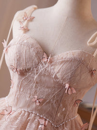 A-Line Sweetheart Neck Butterfly Pink Prom Dress, Pink Homecoming Dress