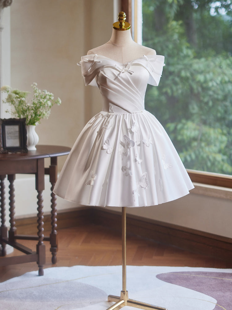 A-Line Off Shoulder Satin White Short Prom Dress, White Homecoming Dre – toptby A-Line Off Shoulder Satin White Short Prom Dress, White Homecoming Dre – toptby