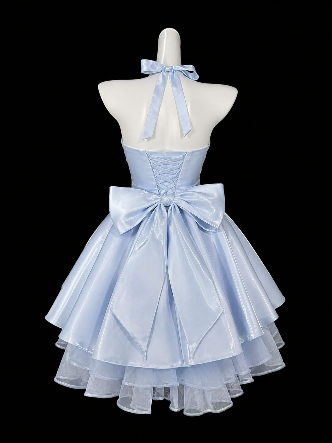A-line Sweetheart Satin Tulle Blue Short Prom Dress, Blue Homecoming Dress