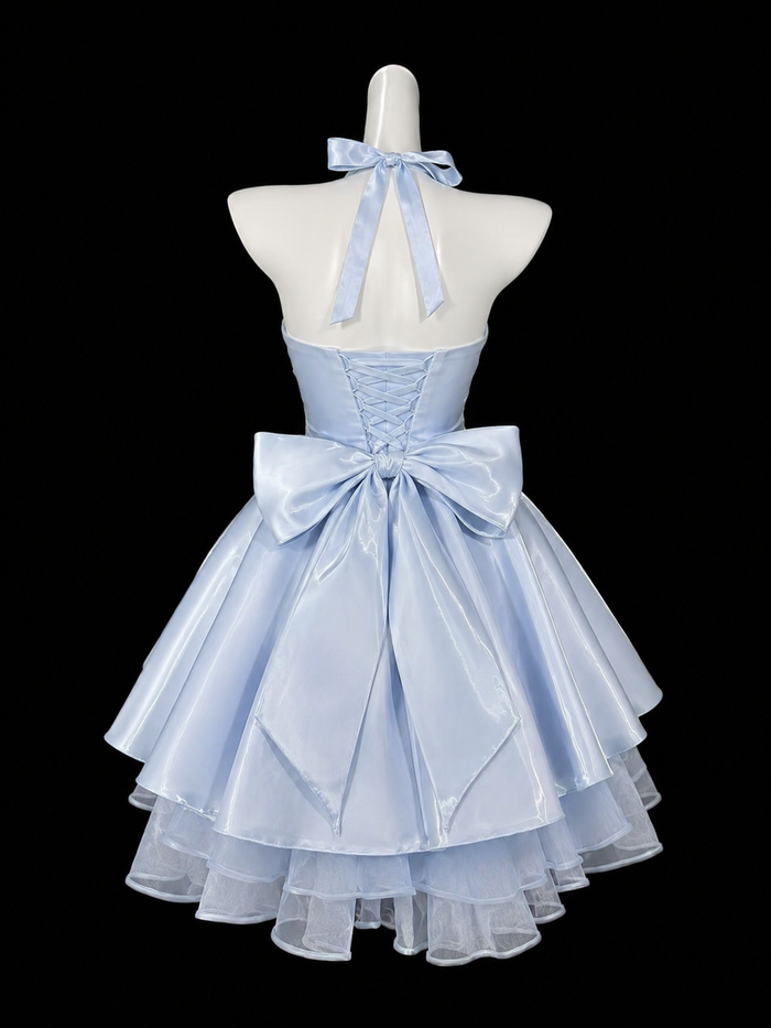 A-line Sweetheart Satin Tulle Blue Short Prom Dress, Blue Homecoming Dress