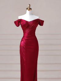 Mermaid off Shoulder Floor Length Burgundy Prom Dress