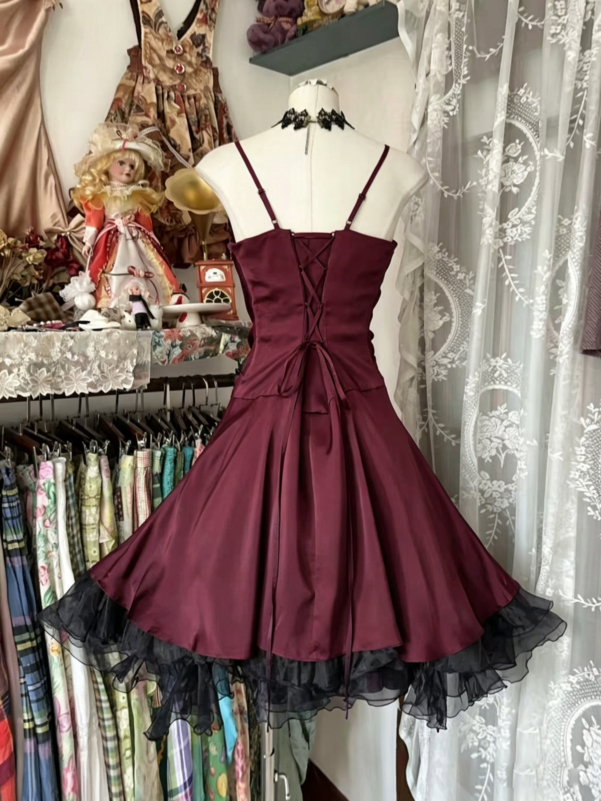 A-line Organza Burgundy Short Prom Dress, Burgundy Homecoming Dress – toptby