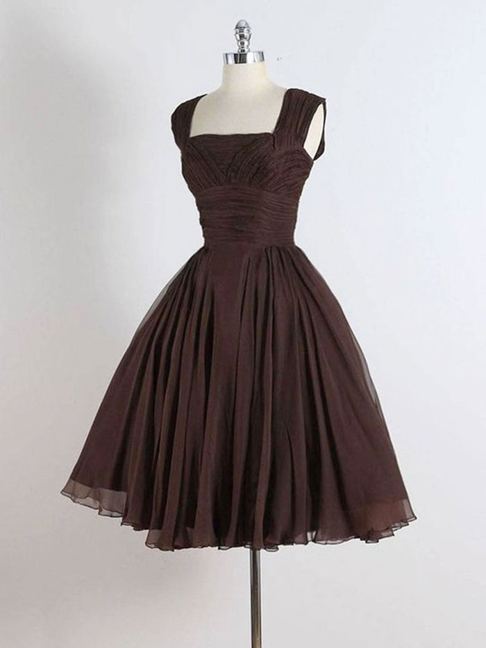 Brown A-Line Short Prom Dresses, Brown Short Homecoming Dress