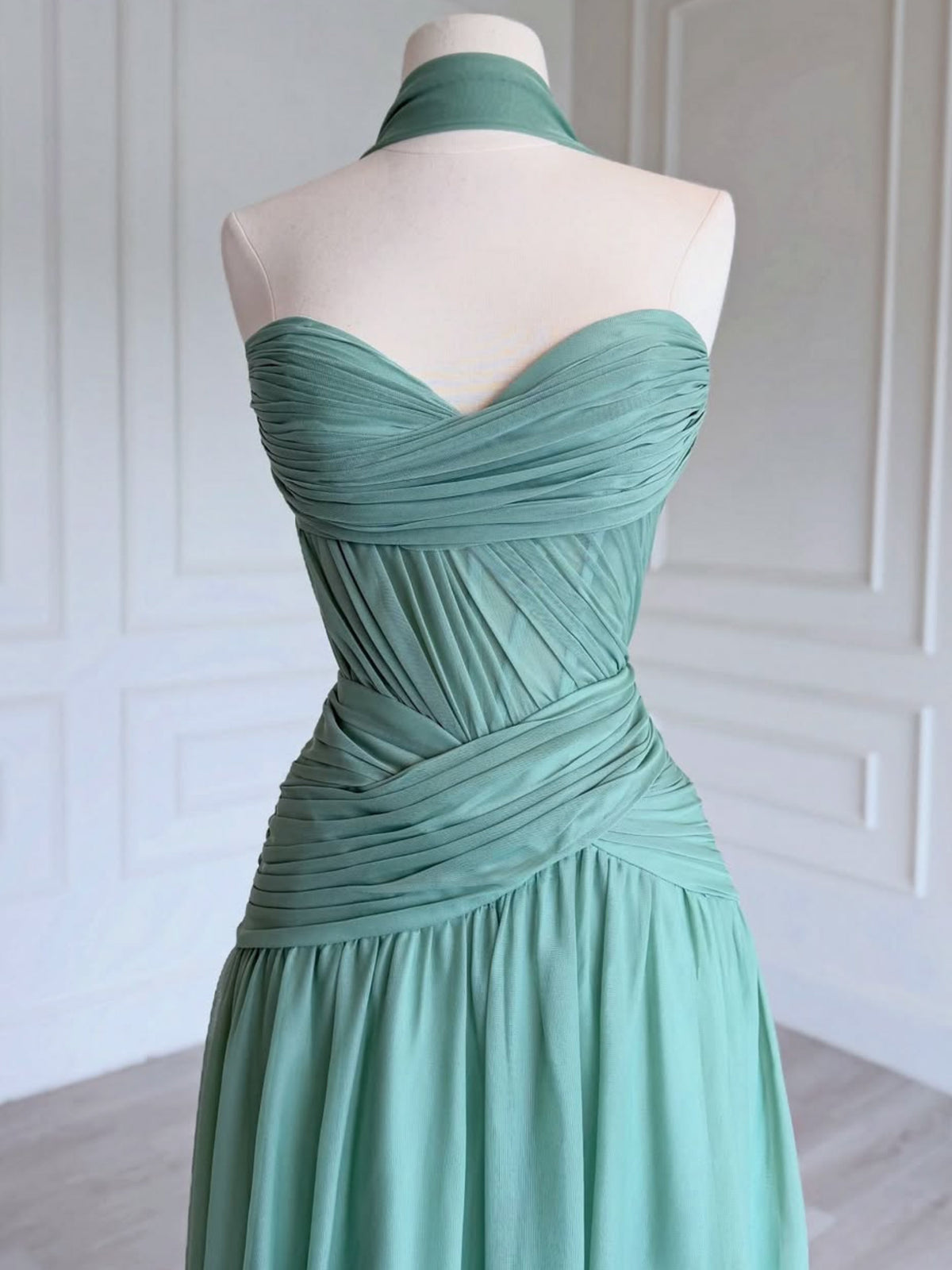 A-line Sweetheart Chiffon Green Long Prom Dress, Green Formal Dress