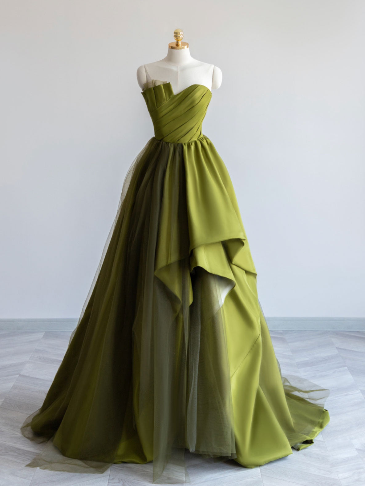 A-Line Off Shoulder Satin Green Long Prom Dress, Green Formal Dress