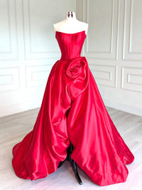 A-line Spoon Neck Satin Black Long Prom Dress