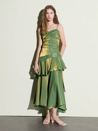 A-line Sweetheart Tea Length Silk Green Prom Party Dress