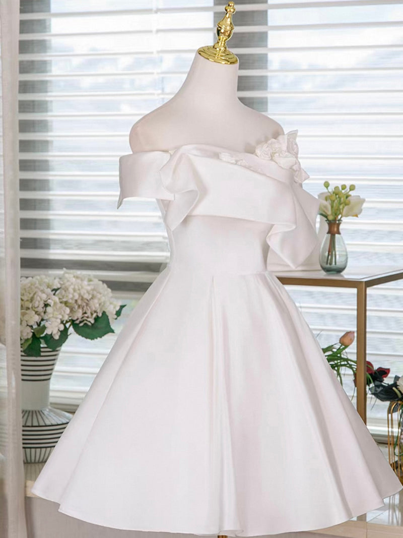 White A-Line Short Prom Dress, White Homecoming Dress