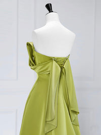 A-Line Off Shoulder Green Satin Long Prom Dress, Green Long Formal Evening Dress
