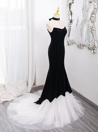 Mermaid Tulle Velvet Black Long Prom Dress, Mermaid Long Formal Dress