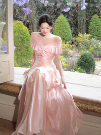 Mermaid Sweetheart Ruffles Silk Pink Long Prom Dress