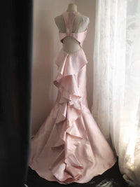 Unique Mermaid Satin Pink Long Prom Dress, Pink Party Dress