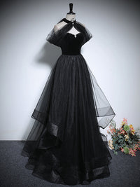 A-Line Tulle Black Long Prom Dress, Black Long Formal Dress