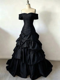 A-line Off Shoulder Satin Floor Length Burgundy Prom Dress