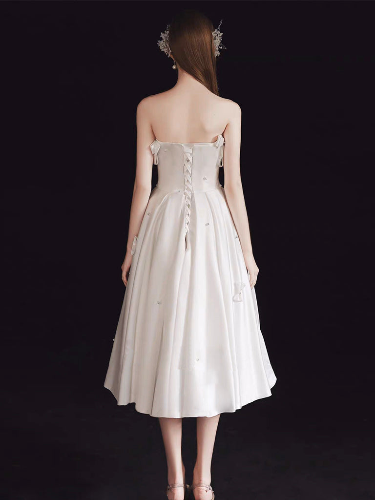 A-Line Sweetheart Neck Flower White Short Prom Dress, White Cocktail Dress
