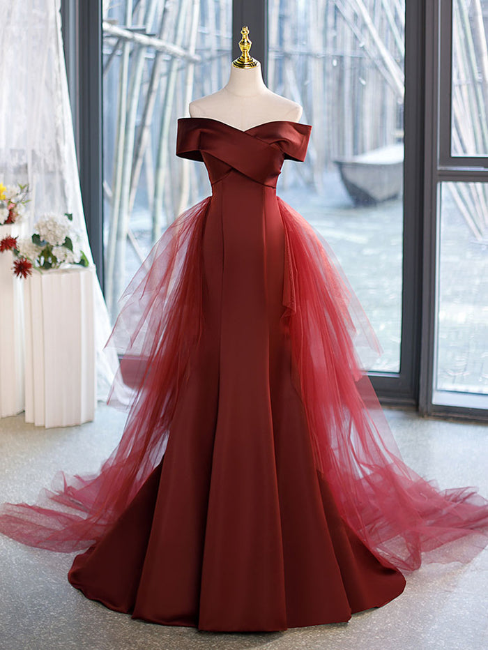 Simple Sweetheart Neck Mermaid Burgundy Long Prom Dress, Burgundy Formal Dress