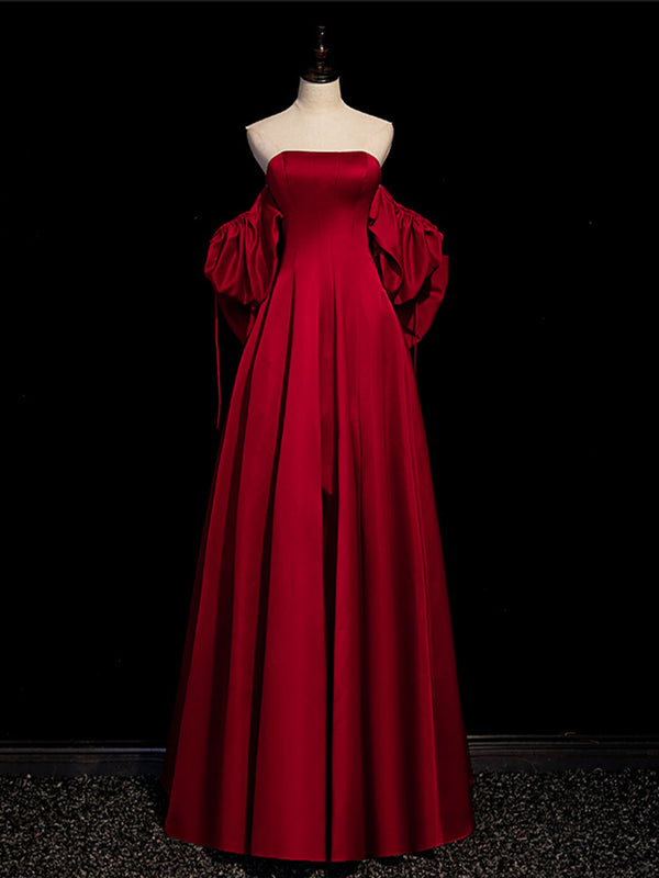 A-Line Burgundy Satin Long Prom Dress, Burgundy Long Formal Dress – toptby